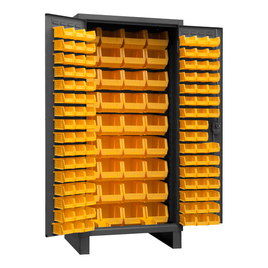 Durham Mfg Heavy-Duty Cabinet with 132 Yellow Bins, Gray