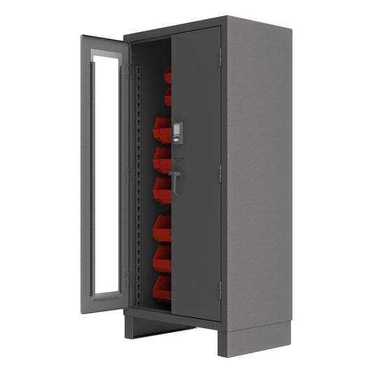 Durham Mfg Access Control Cabinet with 30 Red Bins, Gray