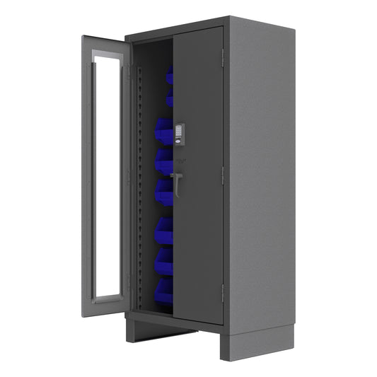 Durham Mfg Access Control Cabinet with 30 Blue Bins, Gray