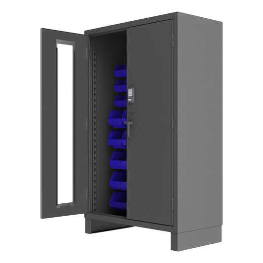 Durham Mfg Access Control Cabinet with 42 Blue Bins, Gray