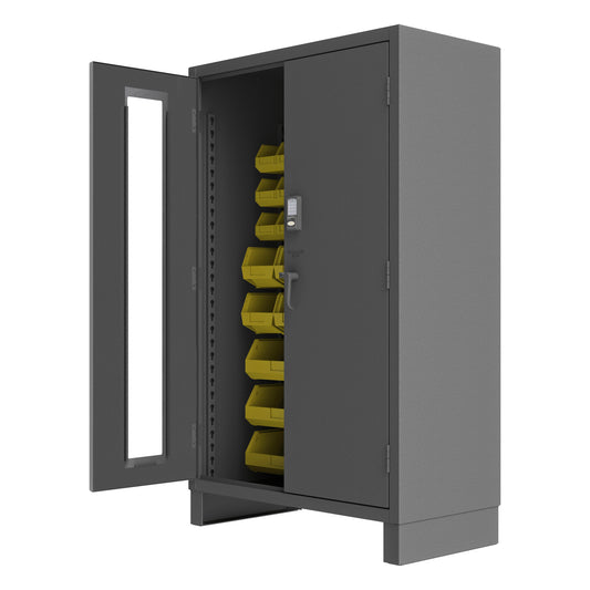 Durham Mfg Access Control Cabinet with 42 Yellow Bins, Gray