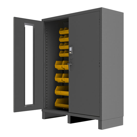 Durham Mfg Access Control Cabinet with 54 Yellow Bins, Gray
