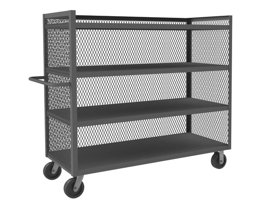 Durham Mfg 3-Sided Mesh Truck, 4 Shelves, Gray