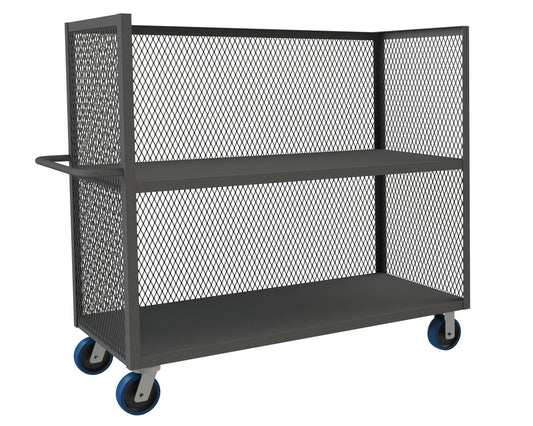 Durham Mfg 3-Sided Mesh Truck, 2 Fixed Shelves, Gray