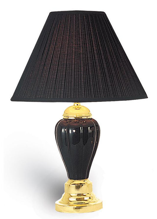 27" Tall Ceramic Table Lamp, Urn-Shaped with Black finish, Linen Shade