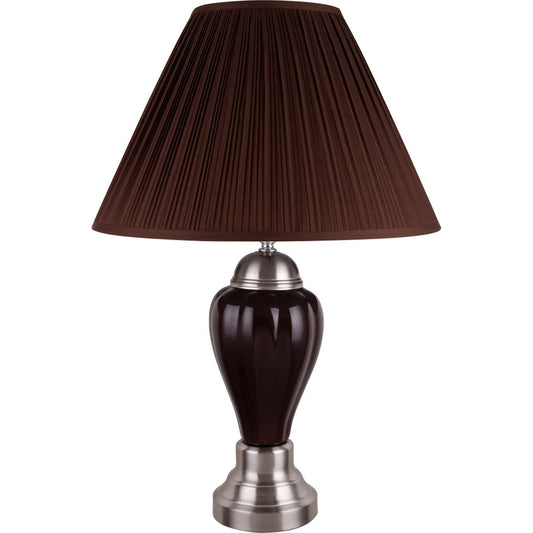 27" Tall Ceramic Table Lamp, Urn-Shaped w/ Silver and Espresso finish, Shade