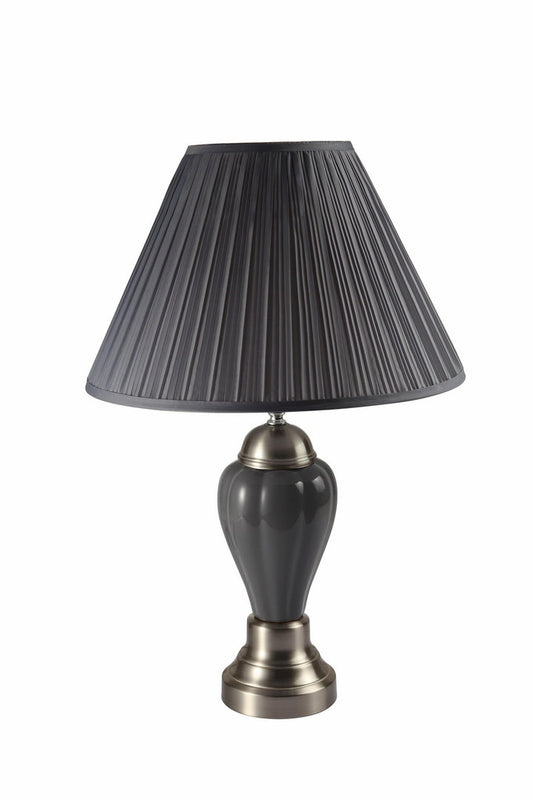 27.5" Tall Metal Table Lamp, Silver and Gray