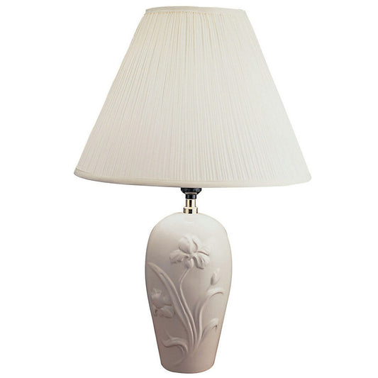 26" Tall Ceramic Table Lamp, Urn-Shaped with Ivory finish, Linen Shade