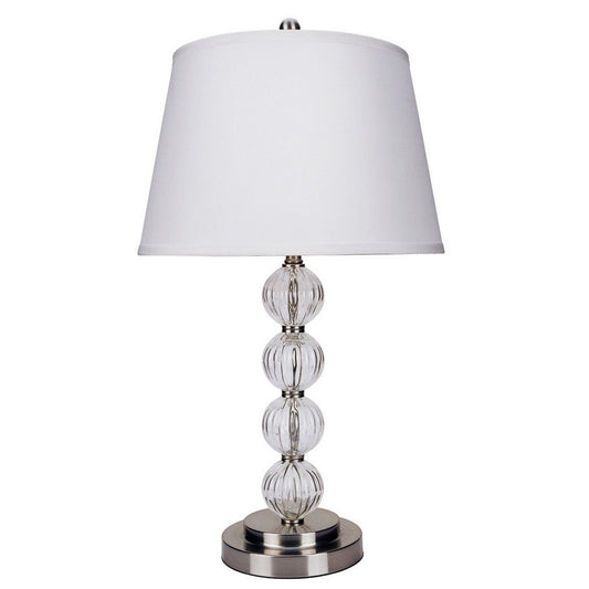28.5" Tall Metal Table Lamp with Satin Nickel finish and Orb design, Linen Shade