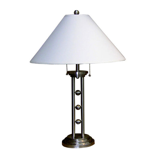 27" Tall Metal "Silver Tone" Table Lamp with Silver finish, White Linen Shade