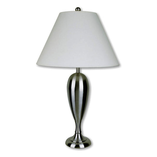 29" Tall Metal Table Lamp with Nickel finish, White Linen Shade