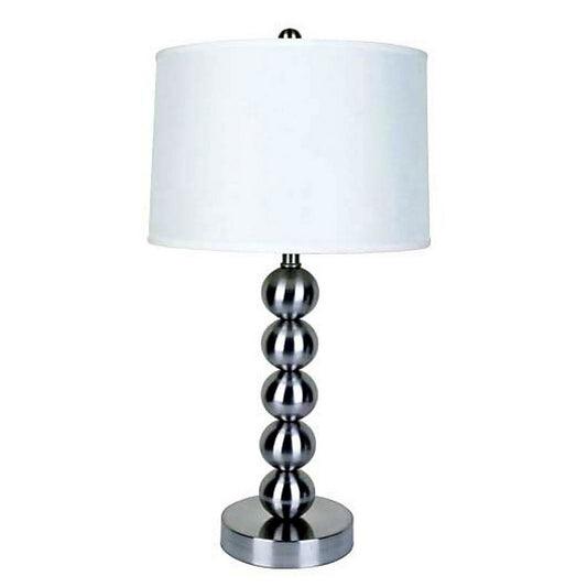 28" Tall Metal Table Lamp with Satin Nickel finish, White Linen Shade