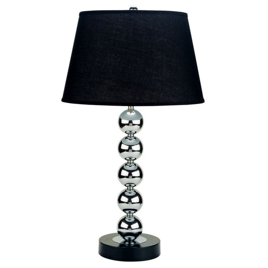 30" Tall Metal Table Lamp with Chrome finish, Black Fabric Shade