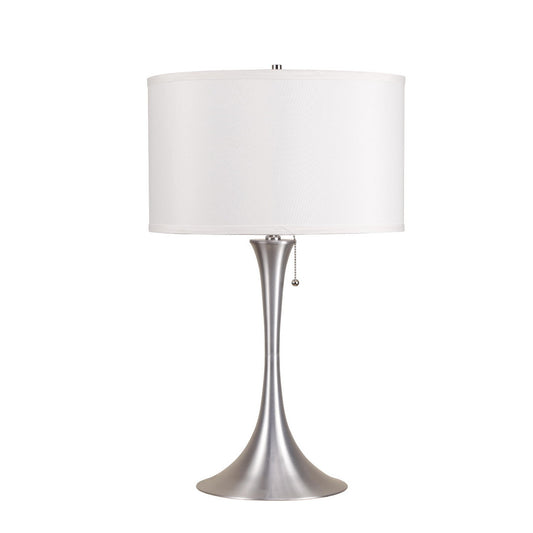 27" Tall Metal Retro Table Lamp with Silver finish, White Linen Shade