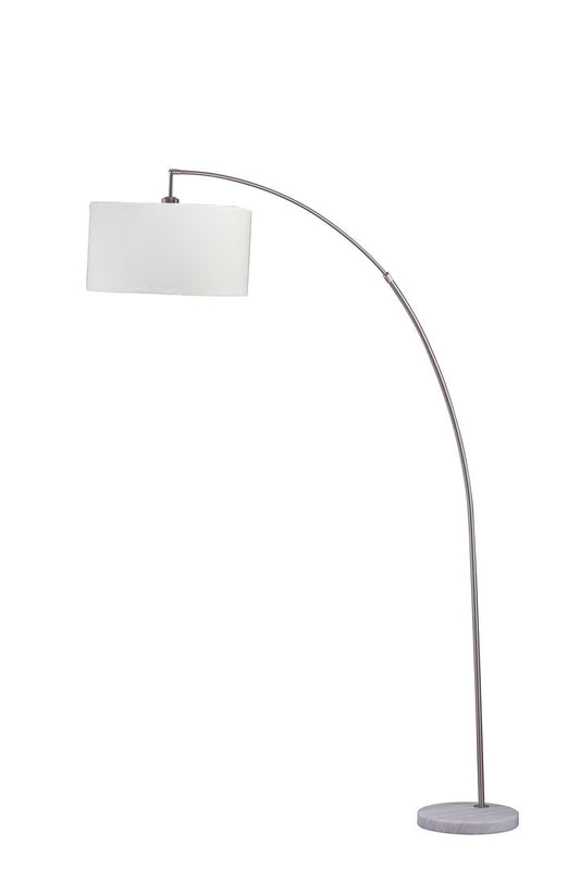 86" Tall Metal Floor Arc Lamp "Allegro", White and Brushed Silver