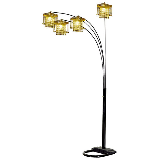 84" Tall Floor Lamp w/ Black finish and 4 Arch Arms, Crystal Chandelier Design