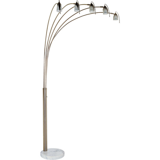 84" Tall Metal Floor Lamp with White Marble Base and 5 adjustable Arch Arms