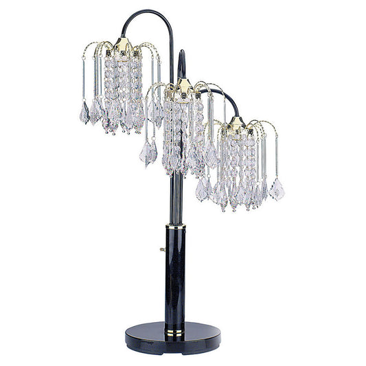 34" Tall Metal Table Lamp with Black finish, 3 Crystal Chandelier Lights