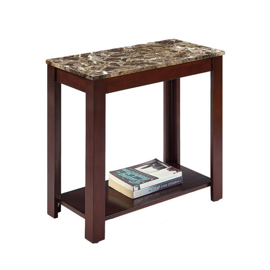 24" Tall Wooden End Table with Dark Cherry finish and Marble Print Top