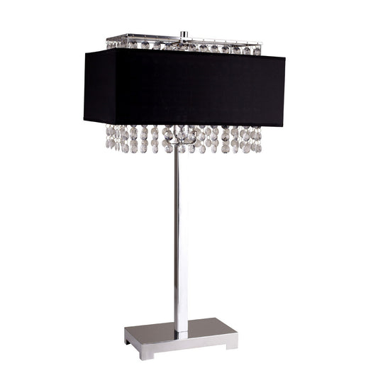 28" Tall Metal Table Lamp, Crystal and Black Linen Shade