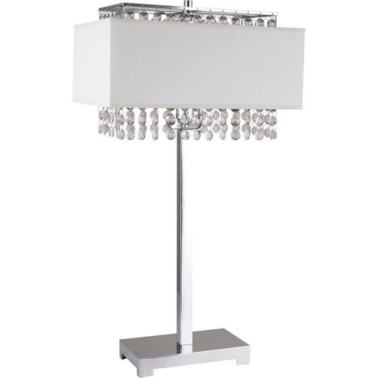 28" Tall Metal Table Lamp w/ Silver finish, White Shade w/ Crystal Accents