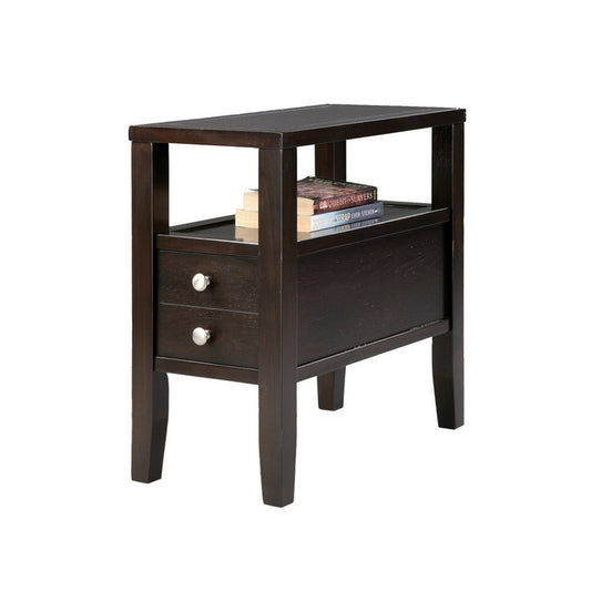 24" Tall Wooden Side Table / End Table, 2 drawers, Traditional Design, Espresso