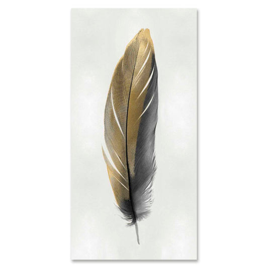 Gold Feather On Silver II, Fine Art Giclee Print on Gallery Wrap Canvas, 27" x 53"