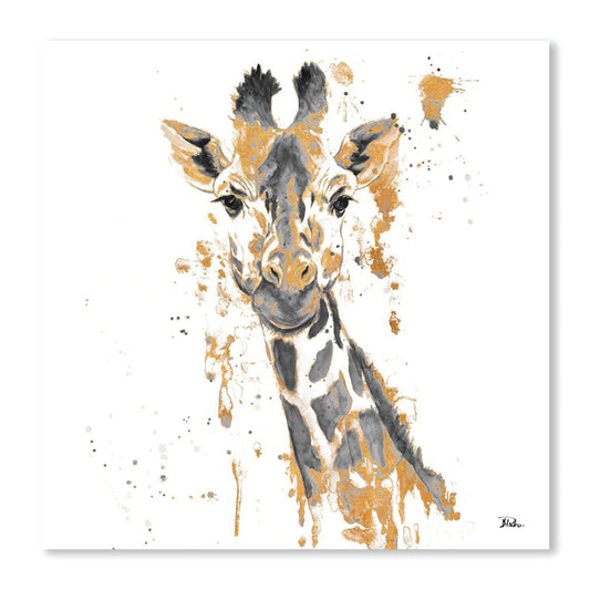 Gold Water Giraffe, Fine Art Giclee Print on Gallery Wrap Canvas, 30" x 30"