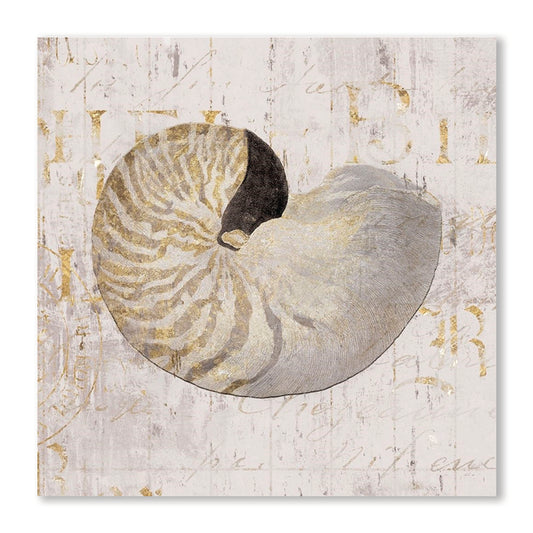 Golden Vintage Shell II, Fine Art Giclee Print on Gallery Wrap Canvas, 30" x 30"