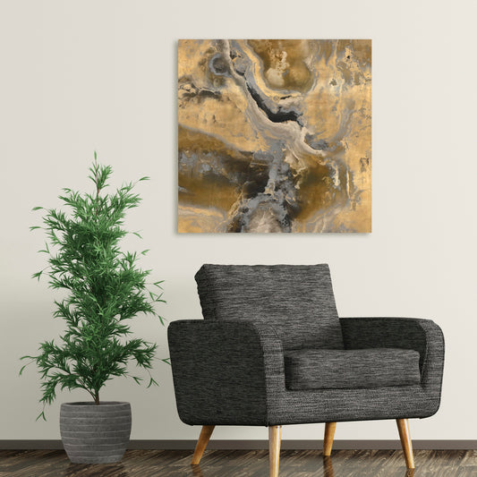 Stone With Gold And Gray II, Fine Art Giclee Print on Gallery Wrap Canvas, 30" x 30"