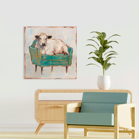 Moo-Ving In I, Fine Art Giclee Print on Gallery Wrap Canvas, 30" x 30"