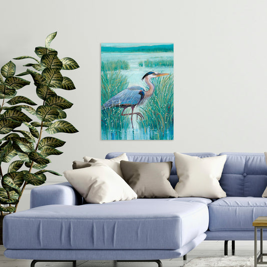 Wetland Heron I, Fine Art Giclee Print on Gallery Wrap Canvas, 30" x 40"