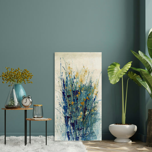 Indigo Floral II, Fine Art Giclee Print on Gallery Wrap Canvas, 30" x 56"
