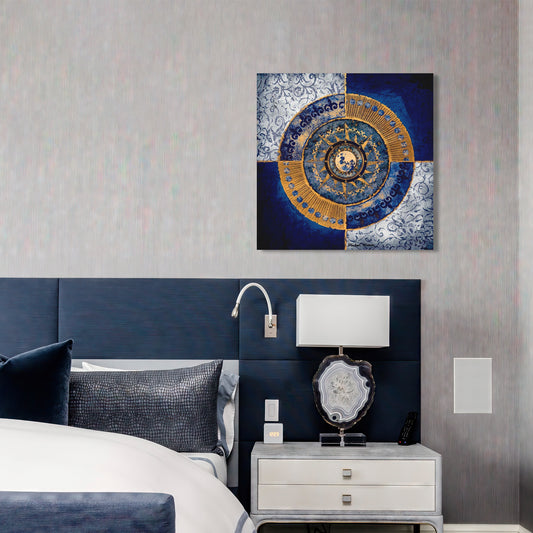 Gold And Shapphire Moon Dial II, Fine Art Giclee Print on Gallery Wrap Canvas, 24" x 24"