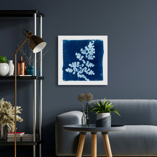 Flora Cyanotype I, Fine Art Giclee Print on Gallery Wrap Canvas, 30" x 30"