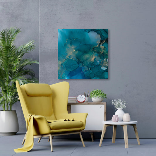 Aquamarine Drift I, Fine Art Giclee Print on Gallery Wrap Canvas, 36" x 36"