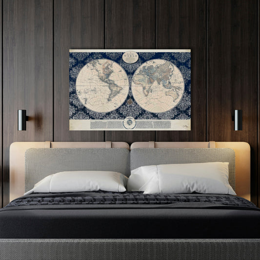 Blue Map Of The Wolrd, Fine Art Giclee Print on Gallery Wrap Canvas, 48" x 32"