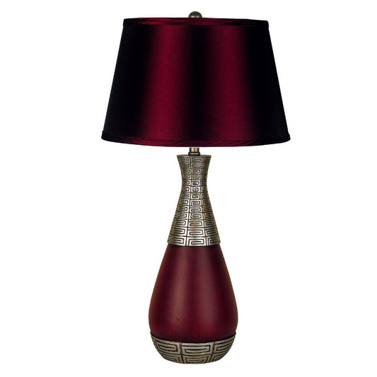 29.5" Tall Metal Table Lamp with Burgundy finish, Burgundy Fabric Shade