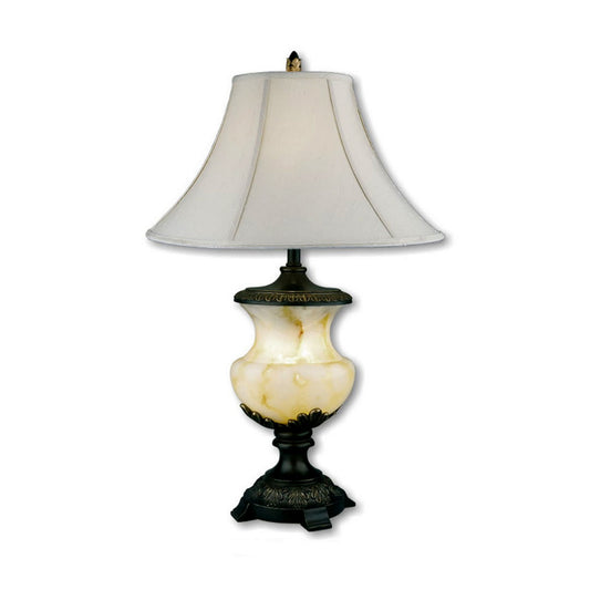 32" Tall Polyresin Table Lamp with Alabaster Night Light, White Linen Shade