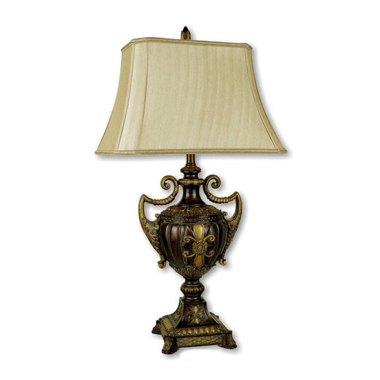 30" Tall Polyresin Table Lamp with Golden finish, Urn-Shaped, Taupe Linen Shade