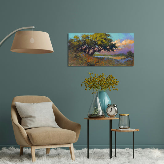 Wildflower Evening, Fine Art Giclee Print On Gallery Wrap Canvas, 15" x 30"