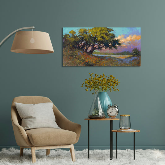 Wildflower Evening, Fine Art Giclee Print On Gallery Wrap Canvas, 20" x 40"
