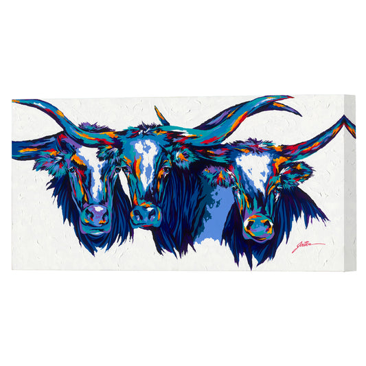 Texas Longhorns, Fine Art Giclee Print On Gallery Wrap Canvas, 15" x 30"