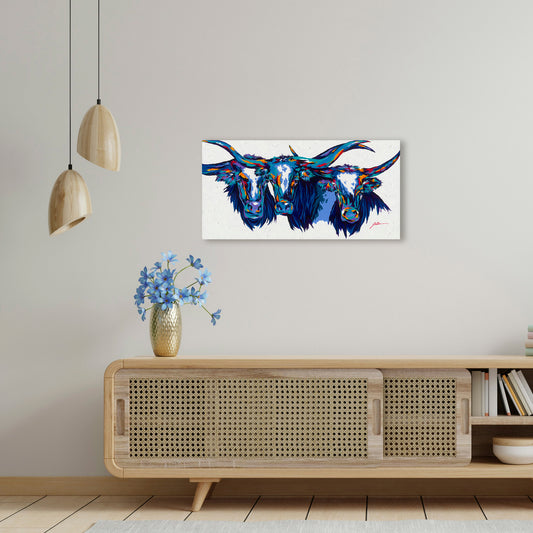 Texas Longhorns, Fine Art Giclee Print On Gallery Wrap Canvas, 20" x 40"