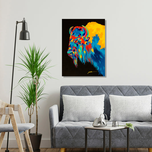 Yellowstone Bison, Fine Art Giclee Print On Gallery Wrap Canvas, 32" x 24"