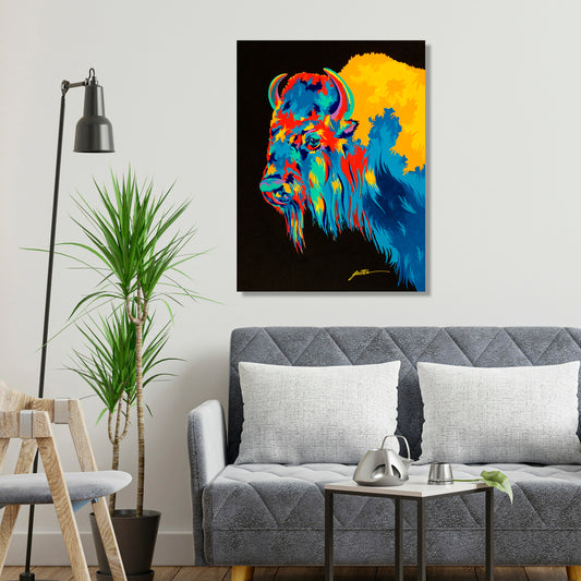 Yellowstone Bison, Fine Art Giclee Print On Gallery Wrap Canvas, 40" x 30"