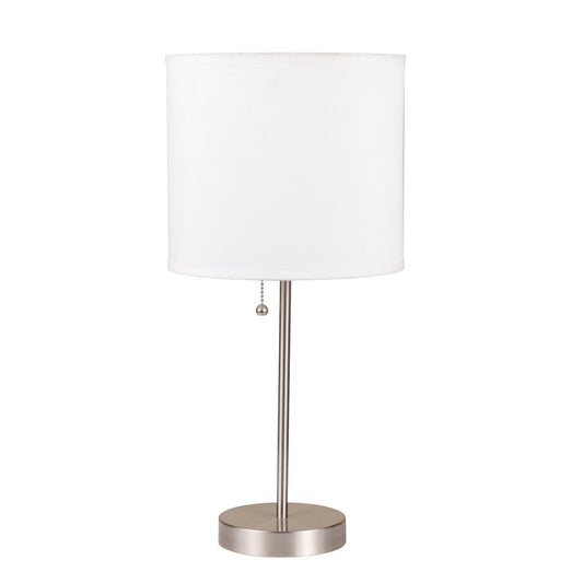 19" Tall Metal Table Lamp with Silver finish, White Shade