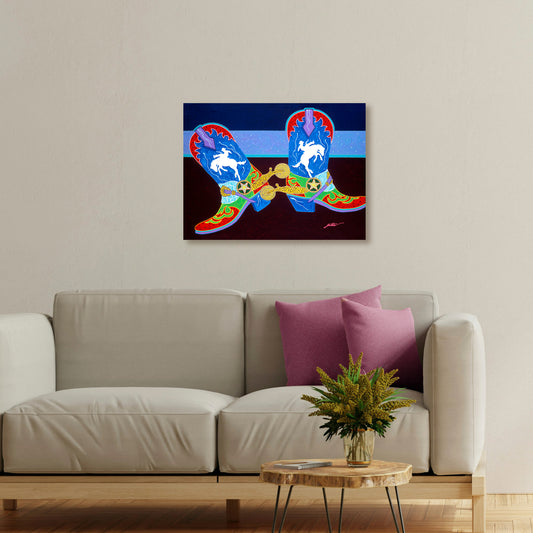 Retro Cowboy, Fine Art Giclee Print On Gallery Wrap Canvas, 24" x 32"