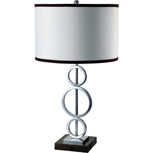29" Tall Metal Table Lamp with Silver finish, Ring Style, White Round Shade