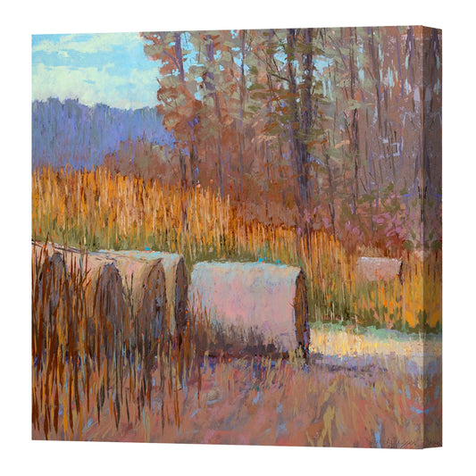 Autumn Haybales, Fine Art Giclee Print On Gallery Wrap Canvas, 24" x 24"